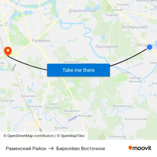 Раменский Район to Бирюлёво Восточное map
