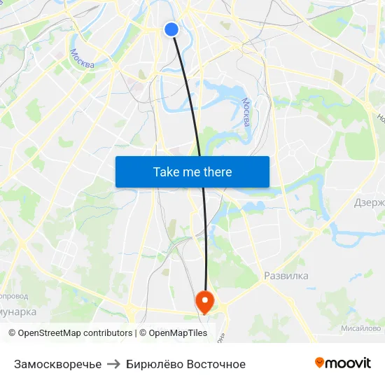 Замоскворечье to Бирюлёво Восточное map
