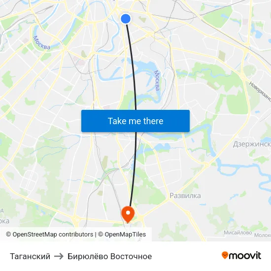 Таганский to Бирюлёво Восточное map