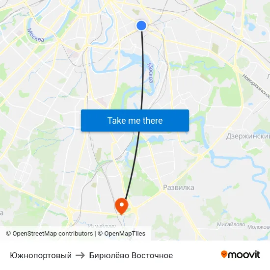 Южнопортовый to Бирюлёво Восточное map