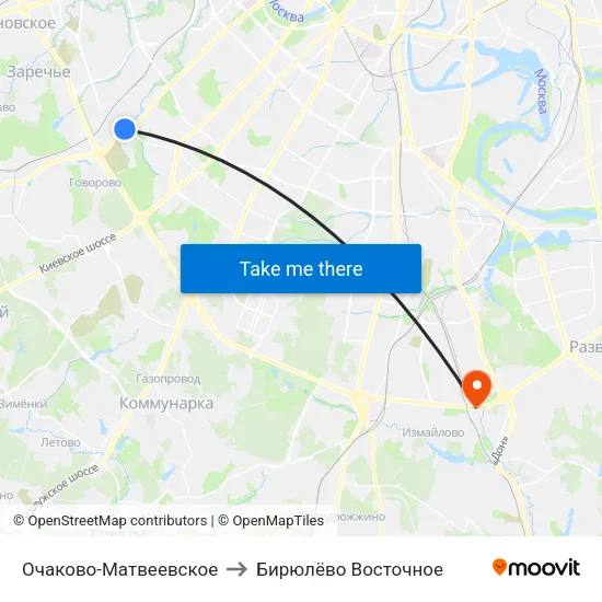 Очаково-Матвеевское to Бирюлёво Восточное map