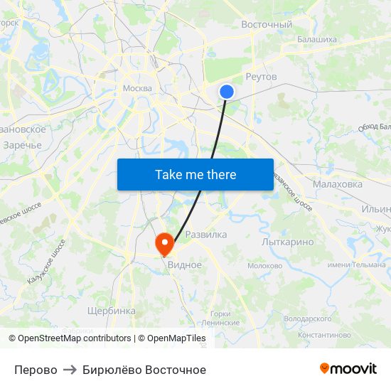 Перово to Бирюлёво Восточное map