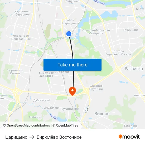 Царицыно to Бирюлёво Восточное map