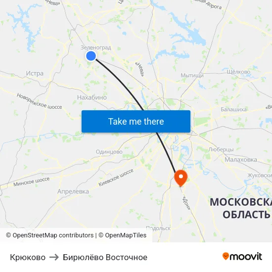 Крюково to Бирюлёво Восточное map