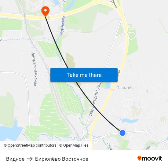Видное to Бирюлёво Восточное map