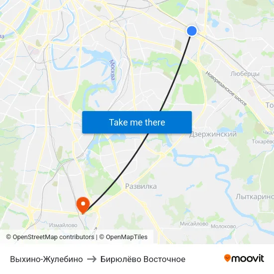 Выхино-Жулебино to Бирюлёво Восточное map