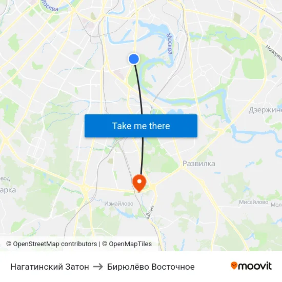 Нагатинский Затон to Бирюлёво Восточное map