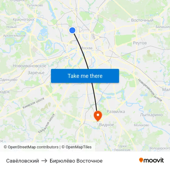 Савёловский to Бирюлёво Восточное map
