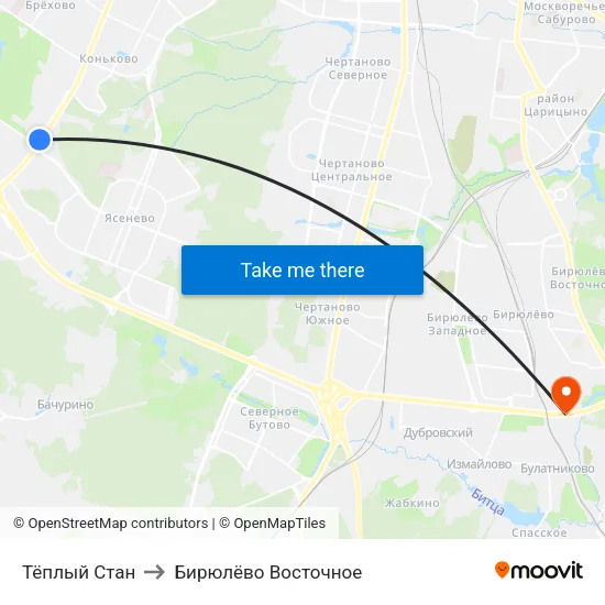 Тёплый Стан to Бирюлёво Восточное map