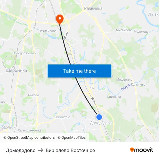 Домодедово to Бирюлёво Восточное map