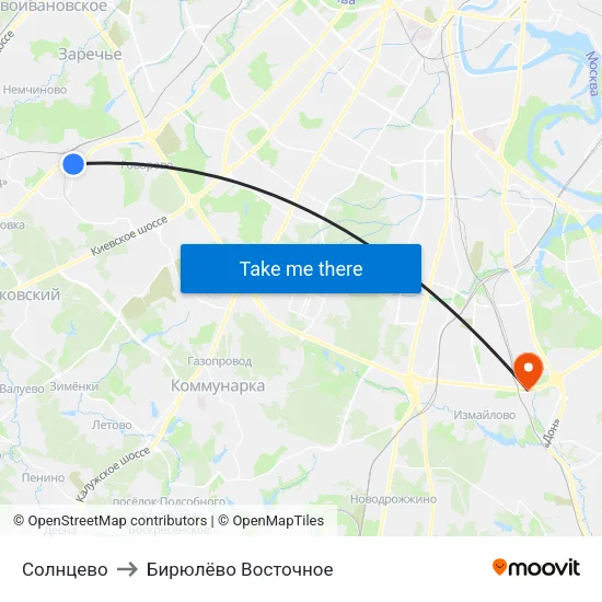 Солнцево to Бирюлёво Восточное map