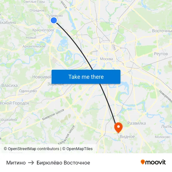 Митино to Бирюлёво Восточное map