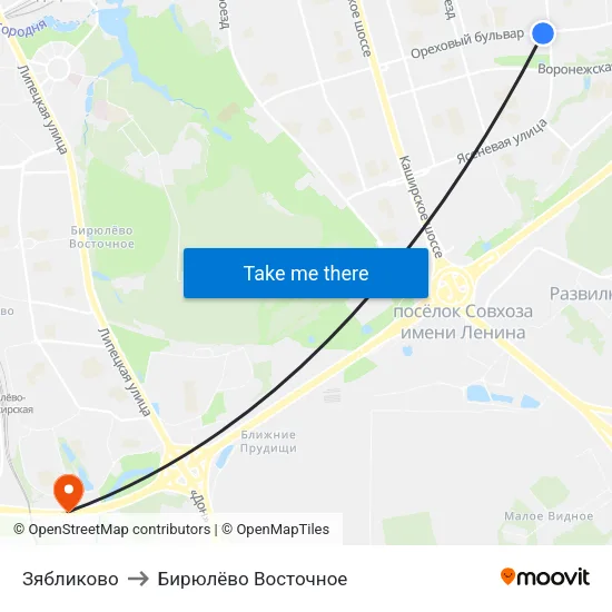 Зябликово to Бирюлёво Восточное map