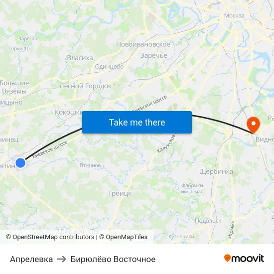 Апрелевка to Бирюлёво Восточное map