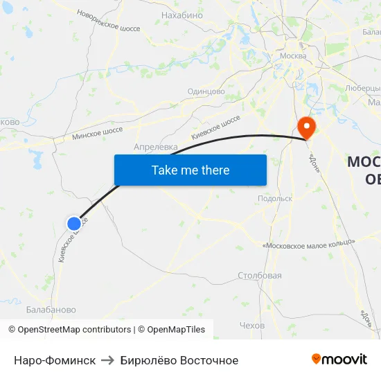 Наро-Фоминск to Бирюлёво Восточное map