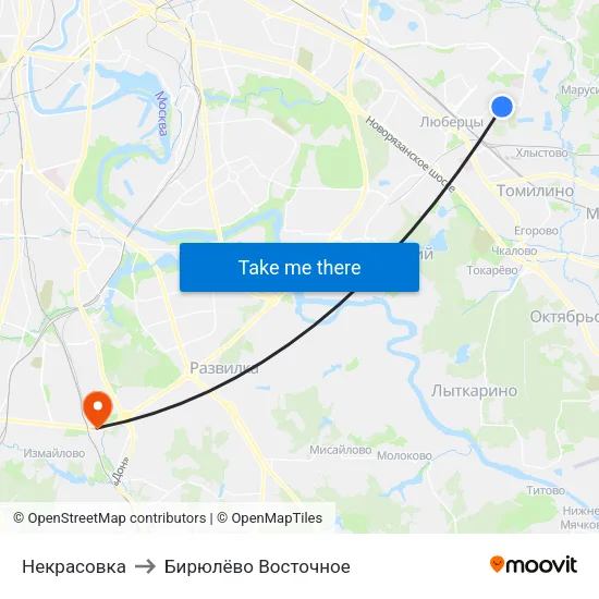 Некрасовка to Бирюлёво Восточное map