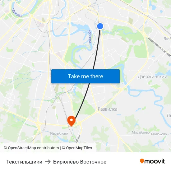 Текстильщики to Бирюлёво Восточное map