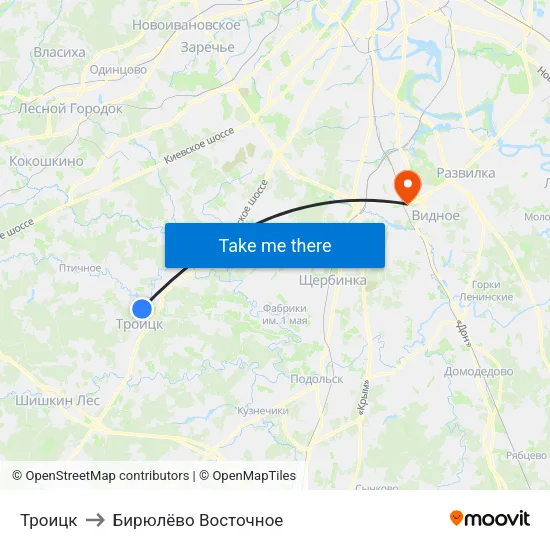 Троицк to Бирюлёво Восточное map