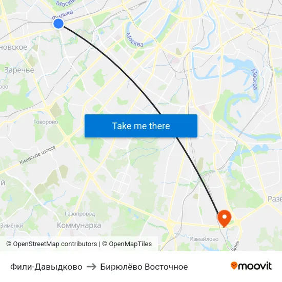 Фили-Давыдково to Бирюлёво Восточное map