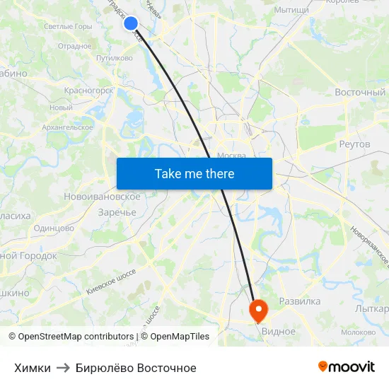 Химки to Бирюлёво Восточное map