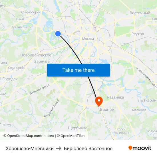 Хорошёво-Мнёвники to Бирюлёво Восточное map