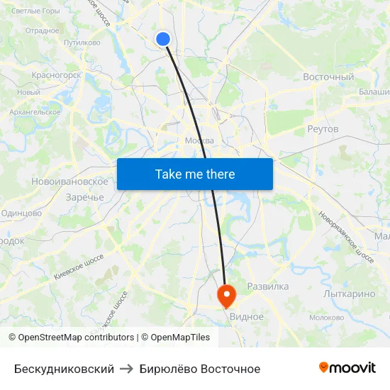 Бескудниковский to Бирюлёво Восточное map