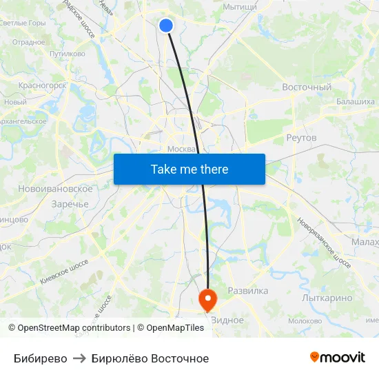 Бибирево to Бирюлёво Восточное map