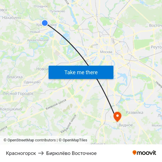 Красногорск to Бирюлёво Восточное map