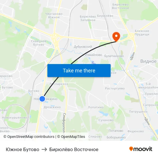 Южное Бутово to Бирюлёво Восточное map