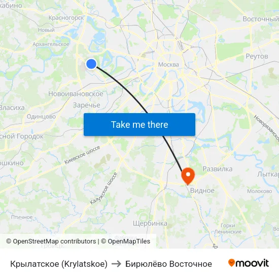 Крылатское (Krylatskoe) to Бирюлёво Восточное map