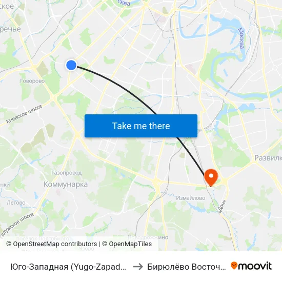 Юго-Западная (Yugo-Zapadnaya) to Бирюлёво Восточное map