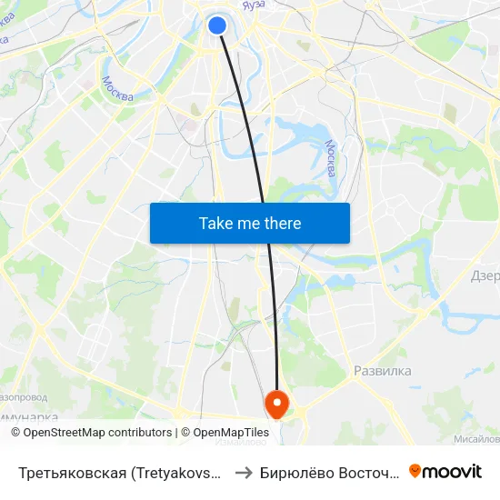 Третьяковская (Tretyakovskaya) to Бирюлёво Восточное map