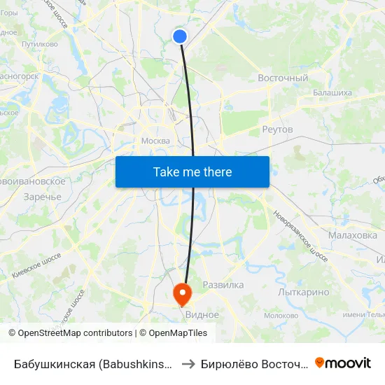 Бабушкинская (Babushkinskaya) to Бирюлёво Восточное map