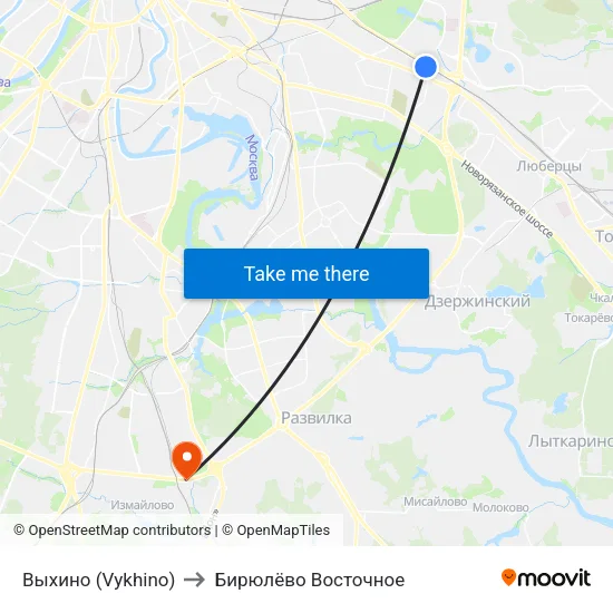 Выхино (Vykhino) to Бирюлёво Восточное map