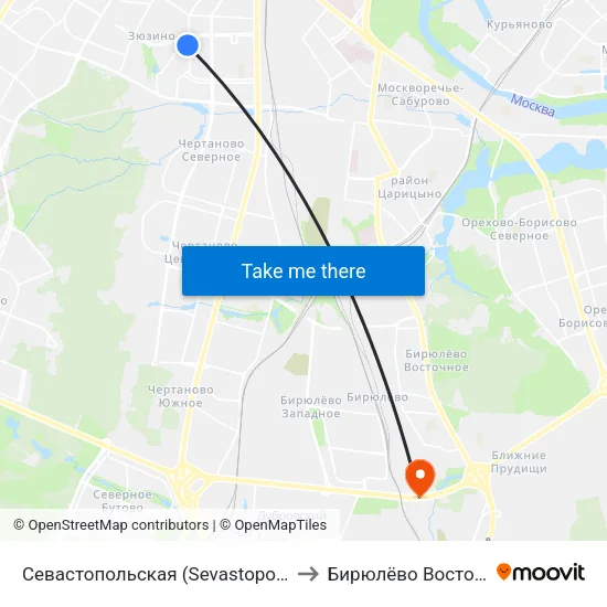 Севастопольская (Sevastopolskaya) to Бирюлёво Восточное map