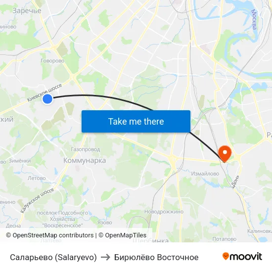 Саларьево (Salaryevo) to Бирюлёво Восточное map