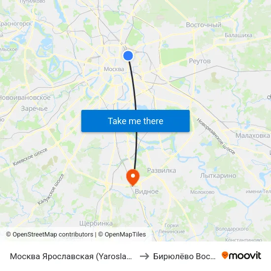 Москва Ярославская (Yaroslavsky Station) to Бирюлёво Восточное map