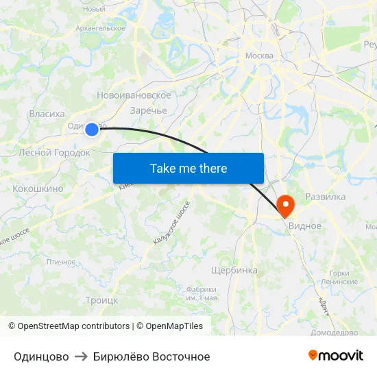 Одинцово to Бирюлёво Восточное map