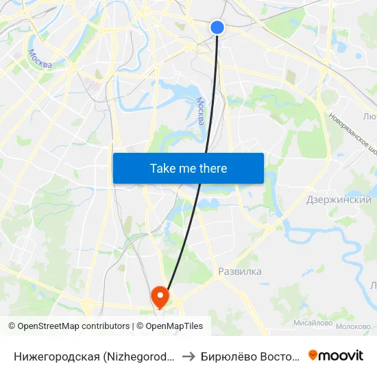 Нижегородская (Nizhegorodskaya) to Бирюлёво Восточное map