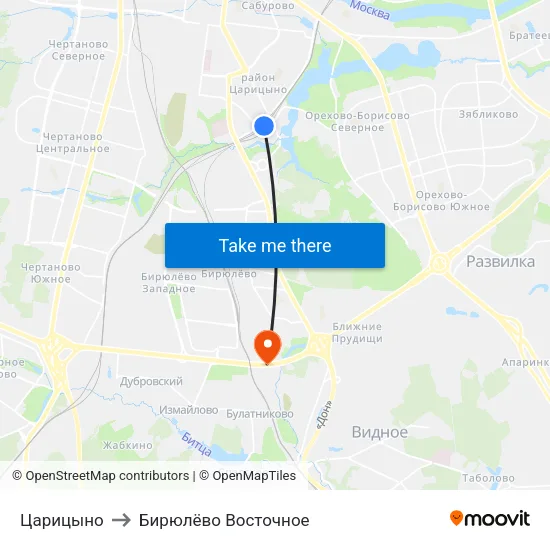 Царицыно to Бирюлёво Восточное map