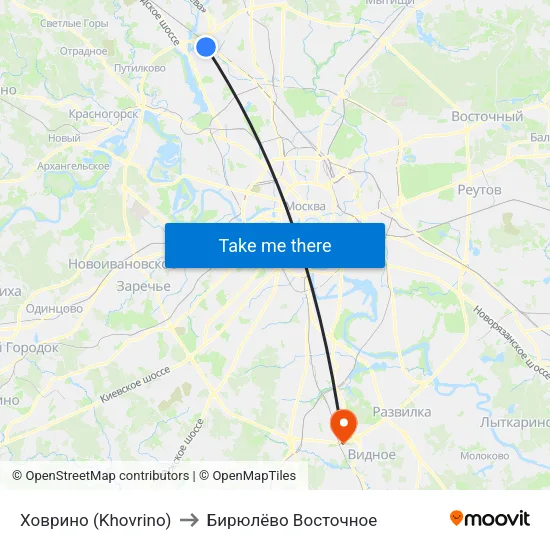 Ховрино (Khovrino) to Бирюлёво Восточное map