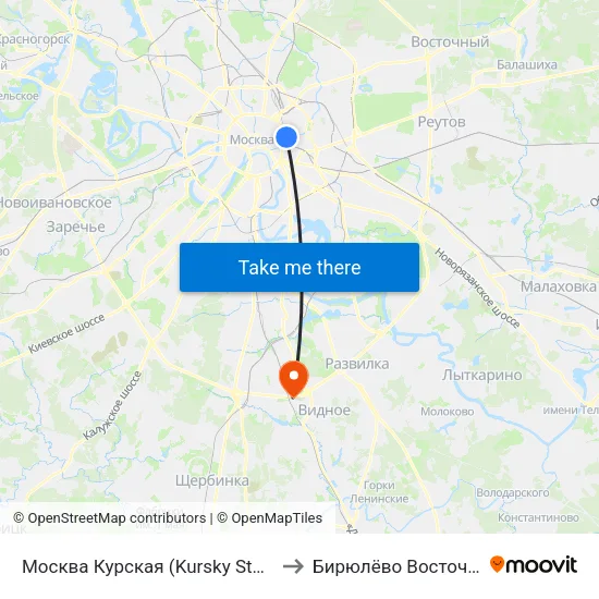 Москва Курская (Kursky Station) to Бирюлёво Восточное map