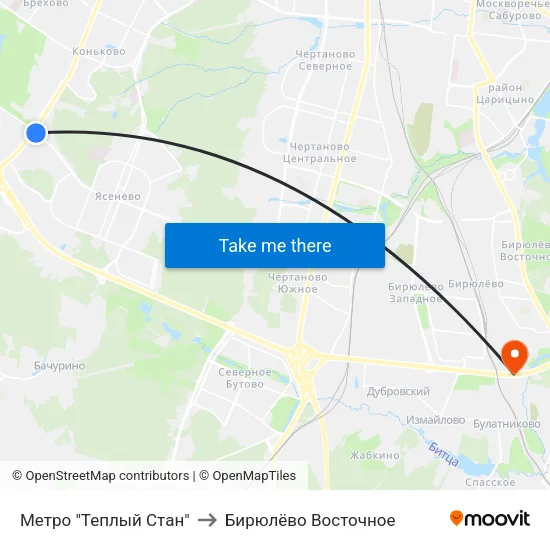 Метро "Теплый Стан" to Бирюлёво Восточное map