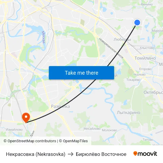 Некрасовка (Nekrasovka) to Бирюлёво Восточное map