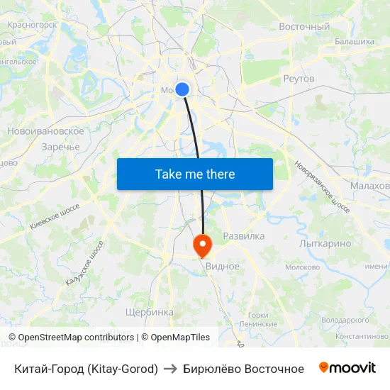 Китай-Город (Kitay-Gorod) to Бирюлёво Восточное map
