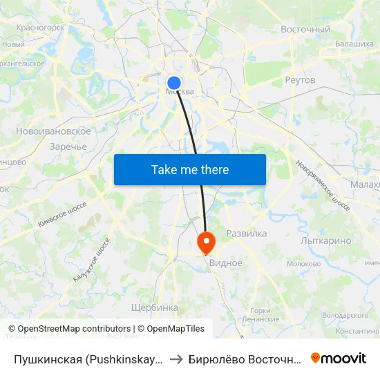 Пушкинская (Pushkinskaya) to Бирюлёво Восточное map