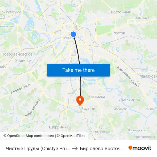 Чистые Пруды (Chistye Prudy) to Бирюлёво Восточное map