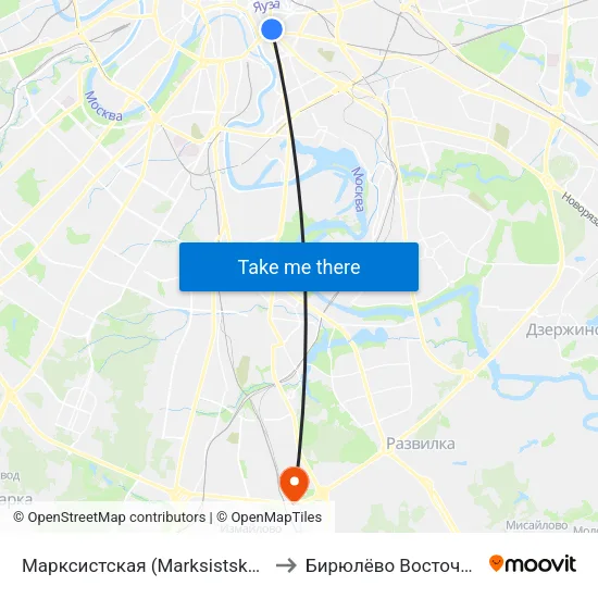 Марксистская (Marksistskaya) to Бирюлёво Восточное map