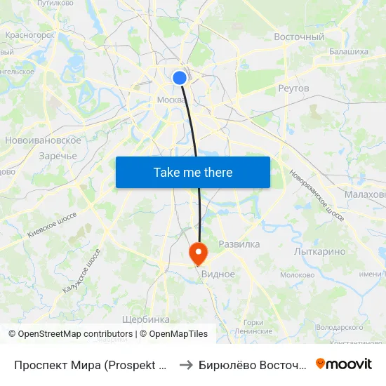 Проспект Мира (Prospekt Mira) to Бирюлёво Восточное map