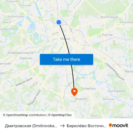 Дмитровская (Dmitrovskaya) to Бирюлёво Восточное map
